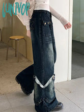 Lunivop Woman Loose Jeans High Waist Denim Wide Leg Pants Tie-Dyed Bell Knee Length Bottoms